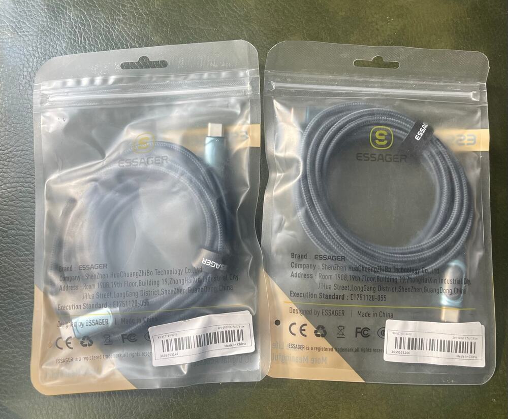 2Pack - ESSAGER 100W USB C to C Cable - 6ft (2M) Blue